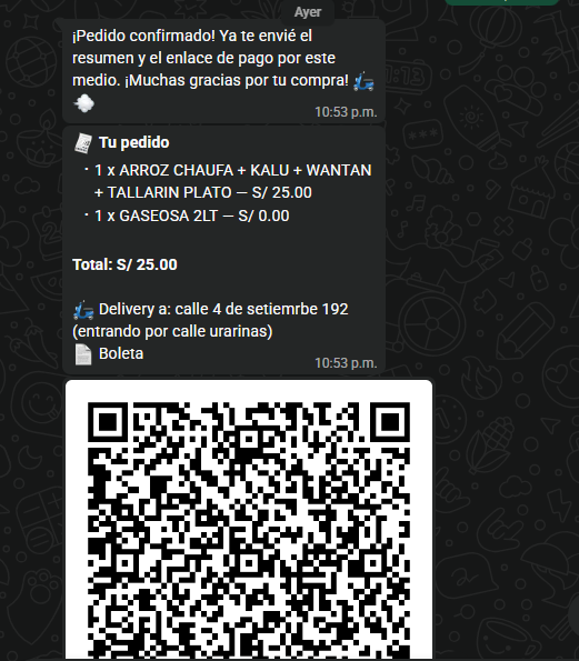 Pedidos por WhatsApp para restaurantes: resumen del pedido y QR de pago Yape